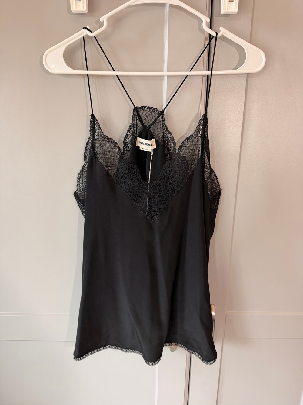 NWT Zadig & Voltaire Christy Deluxe Black Lace Camisole Tank Top Size L